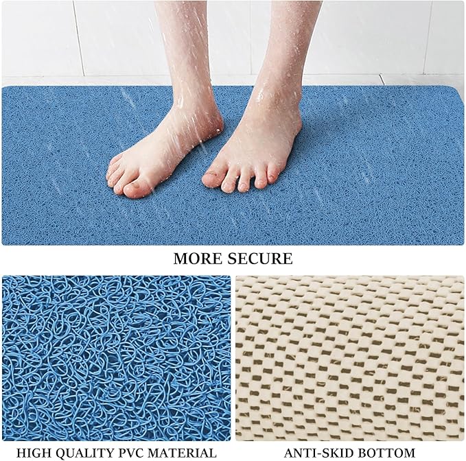 LuxStep Shower Mat Bathtub Mat,47x16 inch, Non-Slip Bath Mat with Drain, Quick Drying PVC Loofah Bathmat for Tub,Shower,Bathroom (Lake Blue)
