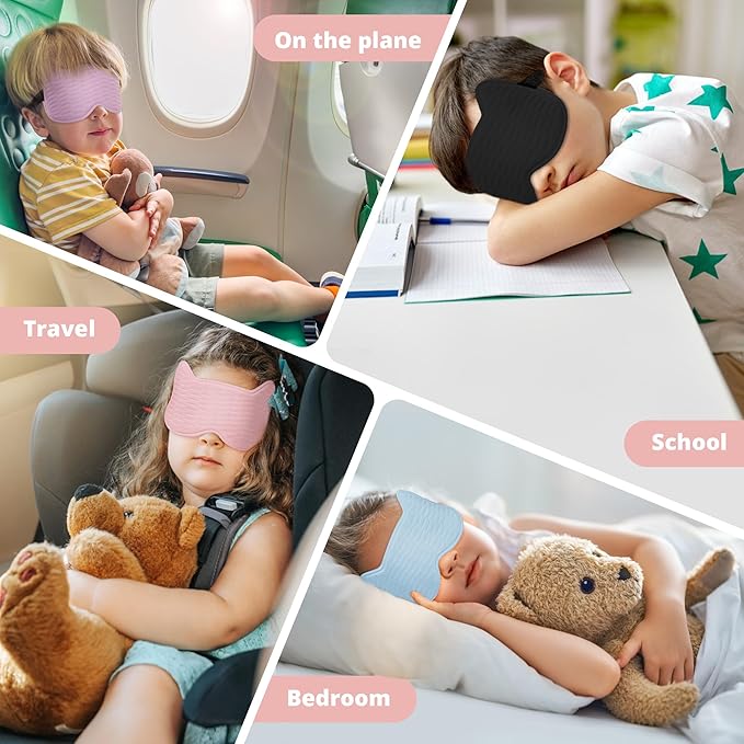 Kids Sleep Mask for Sleeping – Soft 3D Contoured Eye Mask for Kids, Comfortable No-Pressure Eye Cover with Memory Foam for Travel, Naps & Airplane, Boys & Girls (Pink)