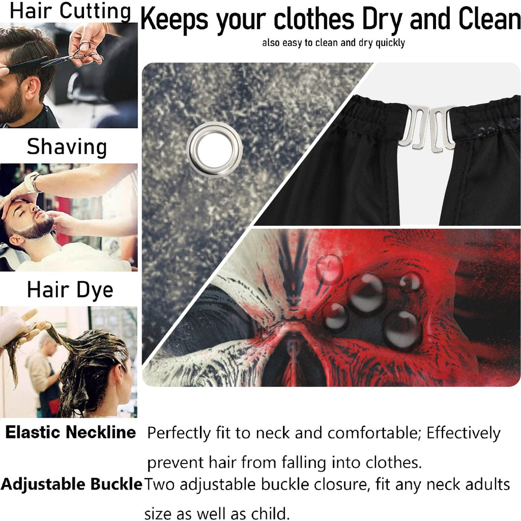 visesunny Barber Cape Red White Screaming Demon Skull Polyester Hair Cutting Salon Cape Apron Anti-Static Haircut Water-Resistant Shaving Cloth Beard Shaving Bib Hairdressing Cape