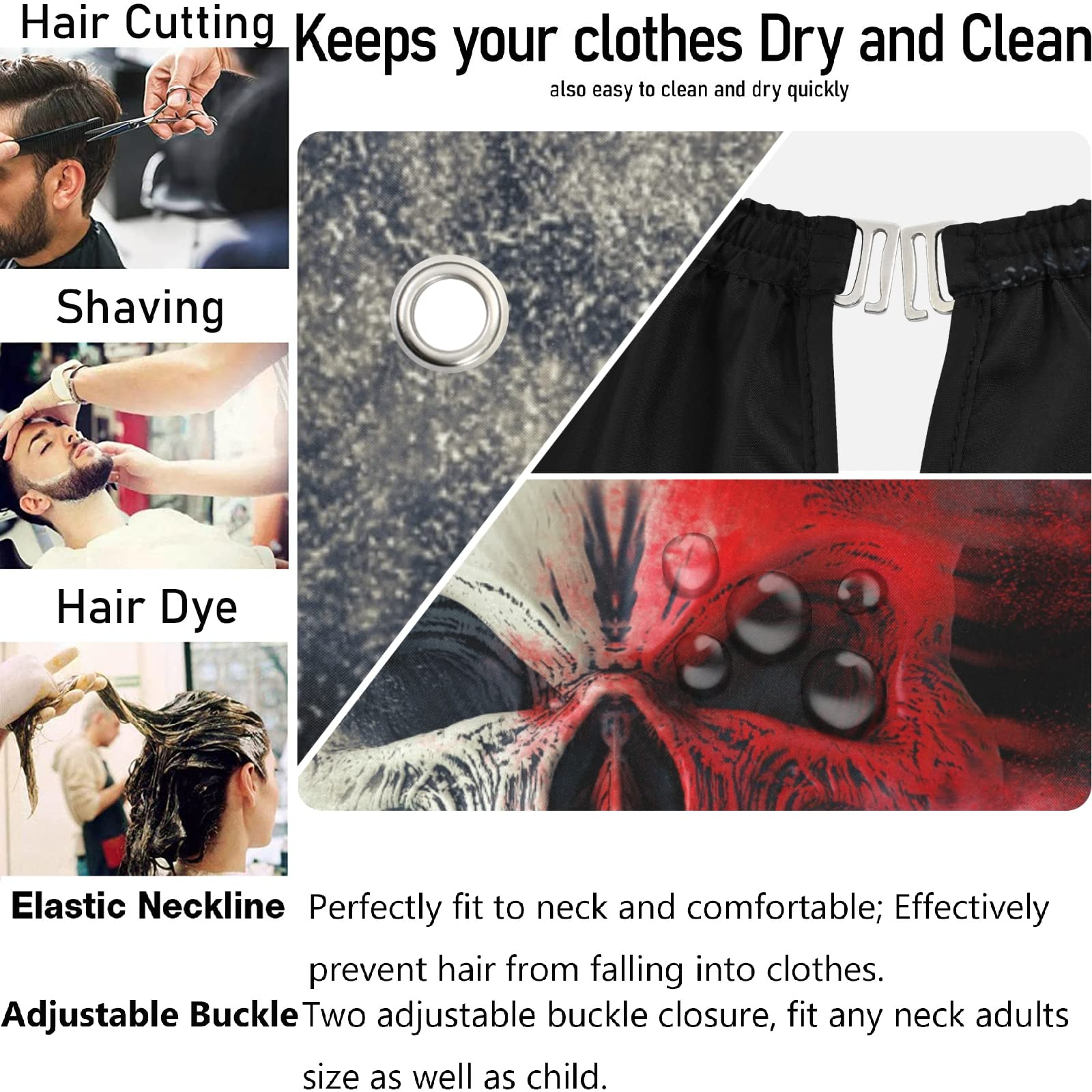 visesunny Barber Cape Red White Screaming Demon Skull Polyester Hair Cutting Salon Cape Apron Anti-Static Haircut Water-Resistant Shaving Cloth Beard Shaving Bib Hairdressing Cape