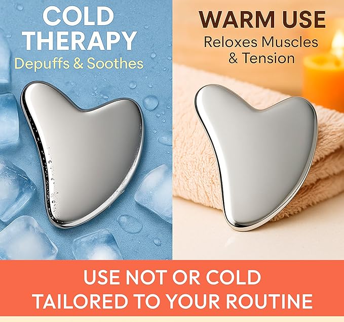 Stainless Steel Gua Sha Tool for Face & Neck – Facial Massage Tool for Lymphatic Drainage, Depuffing, Jawline Sculpting & Skincare Routine – Hygienic Metal Face Sculpting Tool