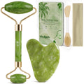 Real Perfection Gua Sha Facial Tools Face Roller for Wrinkles Jade Roller and Gua Sha Set, Scrubber Pore Brush Headband Skin Care Tools for Travel Skincare Routine Massaging Reducing Puffiness - Green