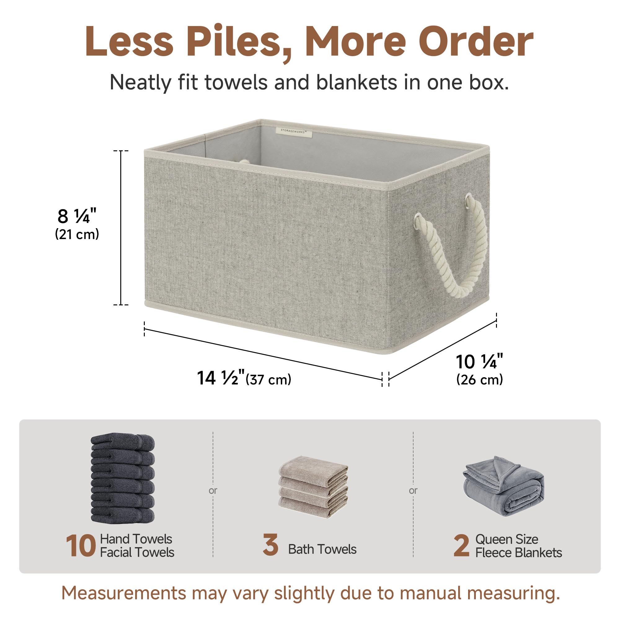 StorageWorks Storage Baskets for Shelves, Closet Organizers and Storage Bins, Fabric Organizer Bins for Clothes, Closet Shelf Organizer, Gray, Large, 3-Pack