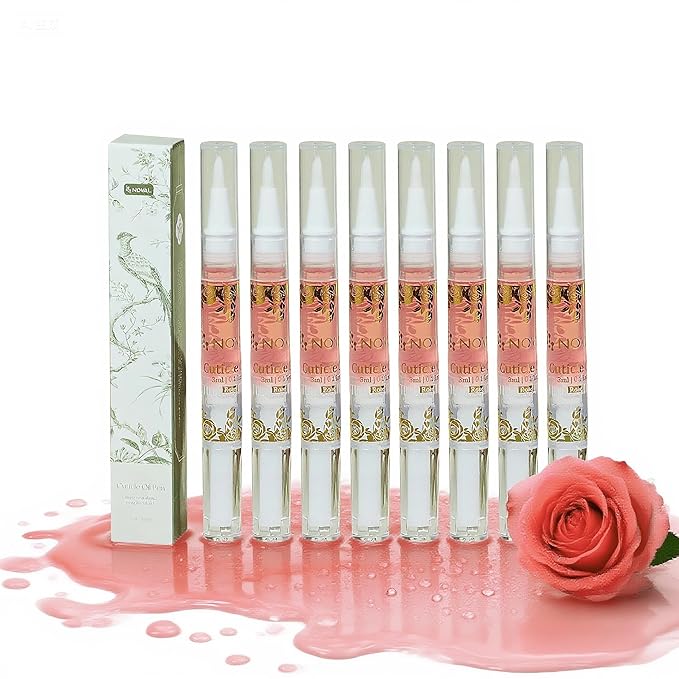 NOVAL Cuticle Oil Pens for Nails, Rose Scented 8 Mini Pens, Hydrating Cuticle Oil Pen Set for Dry Cuticles, Travel Size & Gift-Ready