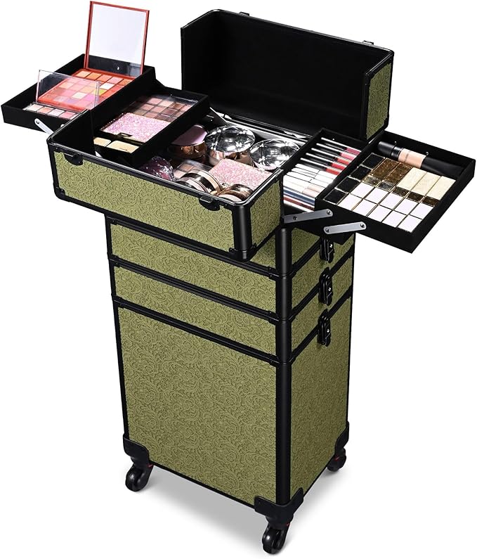 BYOOTIQUE 3-Piece Rolling Makeup Train Case on Wheels Travel Makeup Artist