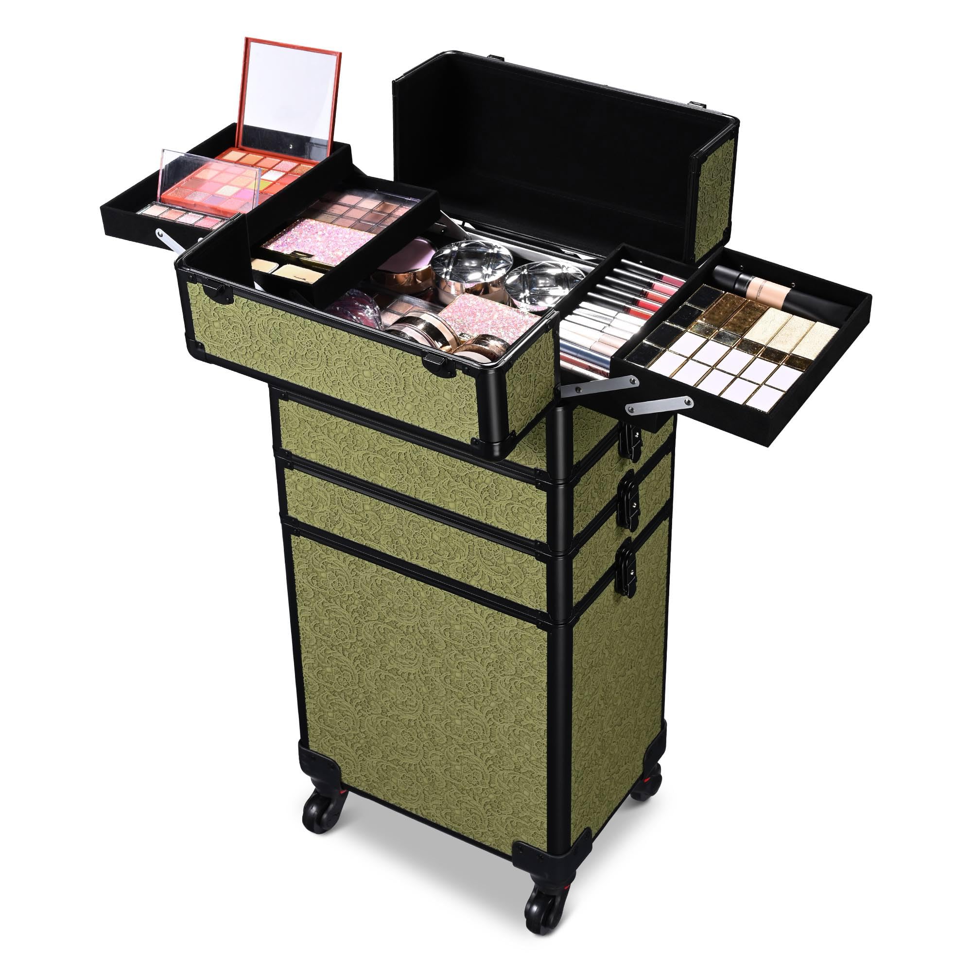 BYOOTIQUE 3-Piece Rolling Makeup Train Case on Wheels Travel Makeup Artist
