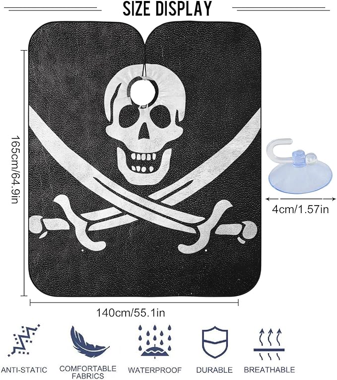 visesunny Barber Cape Calico Jack Pirate Flag Leather Texture Polyester Hair Cutting Salon Cape Apron Anti-Static Haircut Water-Resistant Shaving Cloth Beard Shaving Bib Hairdressing Cape
