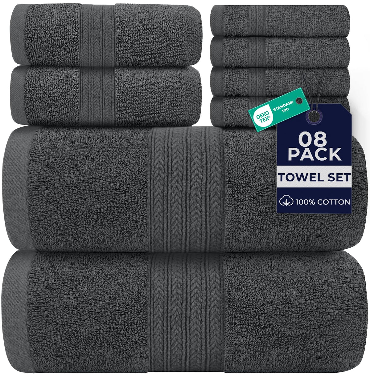 DAN RIVER 8 Piece Luxury Bath Towels for Bathroom, Towel Set, Blue Opal
