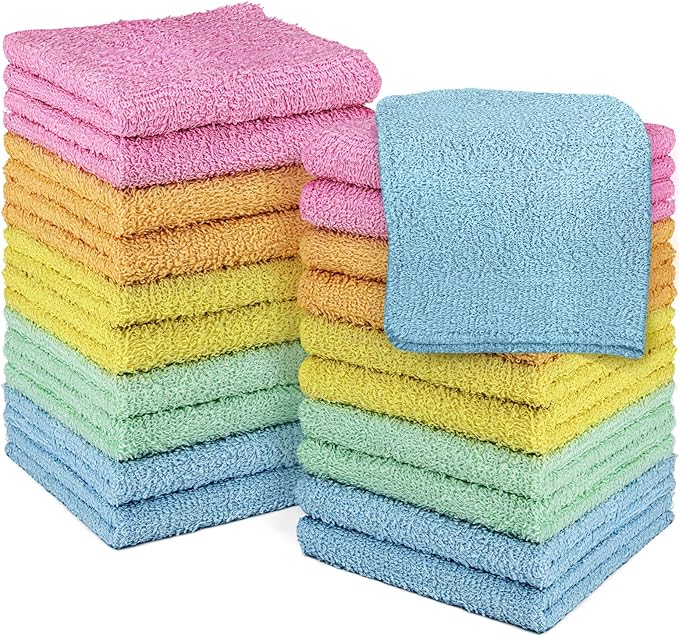 DecorRack 100% Cotton Washcloths 12x12 in, Assorted Colors (20 Pack)