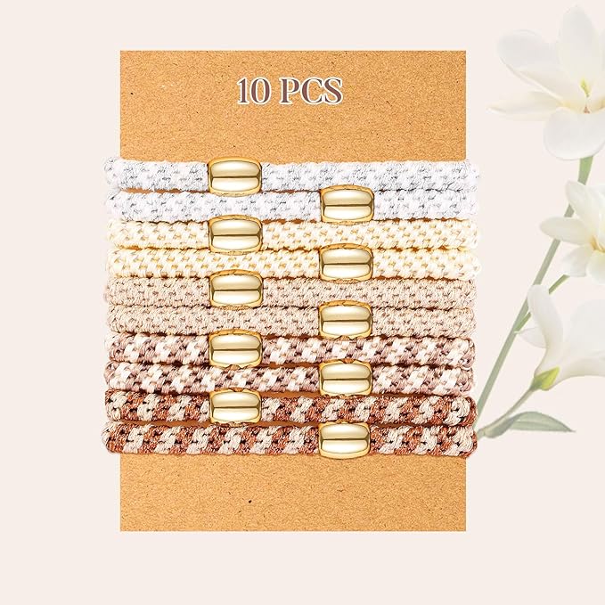 FORENEE Hair Ties No Damage - 10PCS Ponytail Holders - Elastic Hair Ties for Thick Hair - Braided Hair Bands for Women Girls's Hair - Milk apricot color
