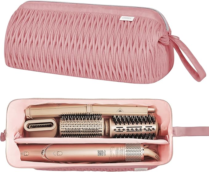 Leudes Dy son Air wrap Travel Case for Shark Hair Dryer Airstraight Flex Style Hair Attachment Tool Organizer Accessories Air Wrap Flat Curling Iron Carrying Case (Dark Pink)