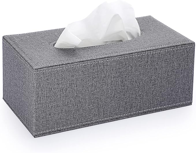 Sumnacon Tissue Box Cover Rectangle Linen Tissue Box, Stylish Tissue Box Holder with Magnetic Bottom,Decorative Tissue Cover for Bathroom Living Room Toilet Table Desk Office Car, Grey
