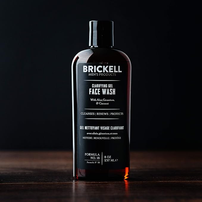 Brickell Men's Clarifying Gel Face Wash for Men, Rich Foaming Daily Facial Cleanser Formulated With Aloe, Geranium and Coconut, 8 Ounce, Scented
