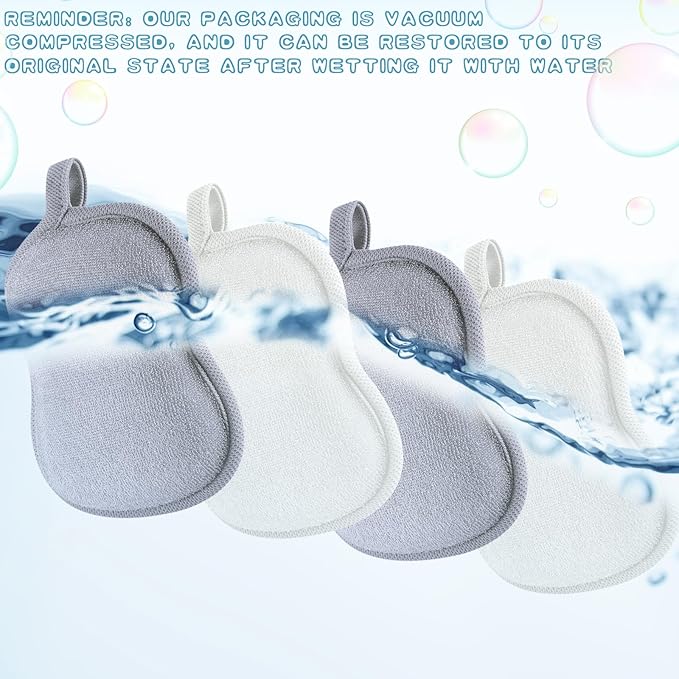 Tatuo 4 Pieces Baby Bath Sponge Toddler Bath Sponge Soft Comfy Cotton Absorbent Loofah for Kids Babies Boy Girl(Grey,White)