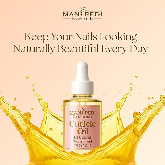 The Mani Pedi Essentials Nourishing Cuticle Oil enriched with Jojoba Oil, Vitamin E & Sweet Almond Oil. Manicurist's Choice for Healthy, Nourished Nails & Cuticles – 1 Fl Oz
