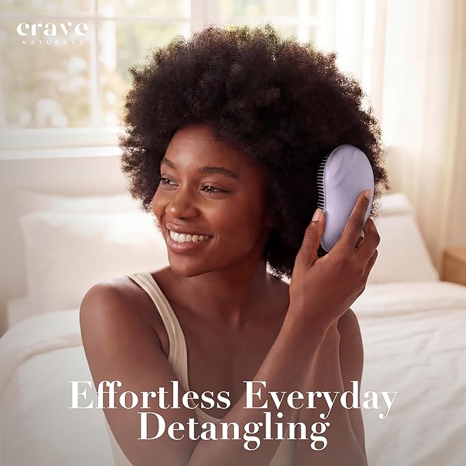 Crave Naturals Mini Detangler Hair Brush Purple – Glide Thru Hair Detangler Brush for Women, Kids & Toddlers – Gentle Scalp Care, No-Pain Tangle-Free Hairbrush for All Hair Types, Travel Hair Brush