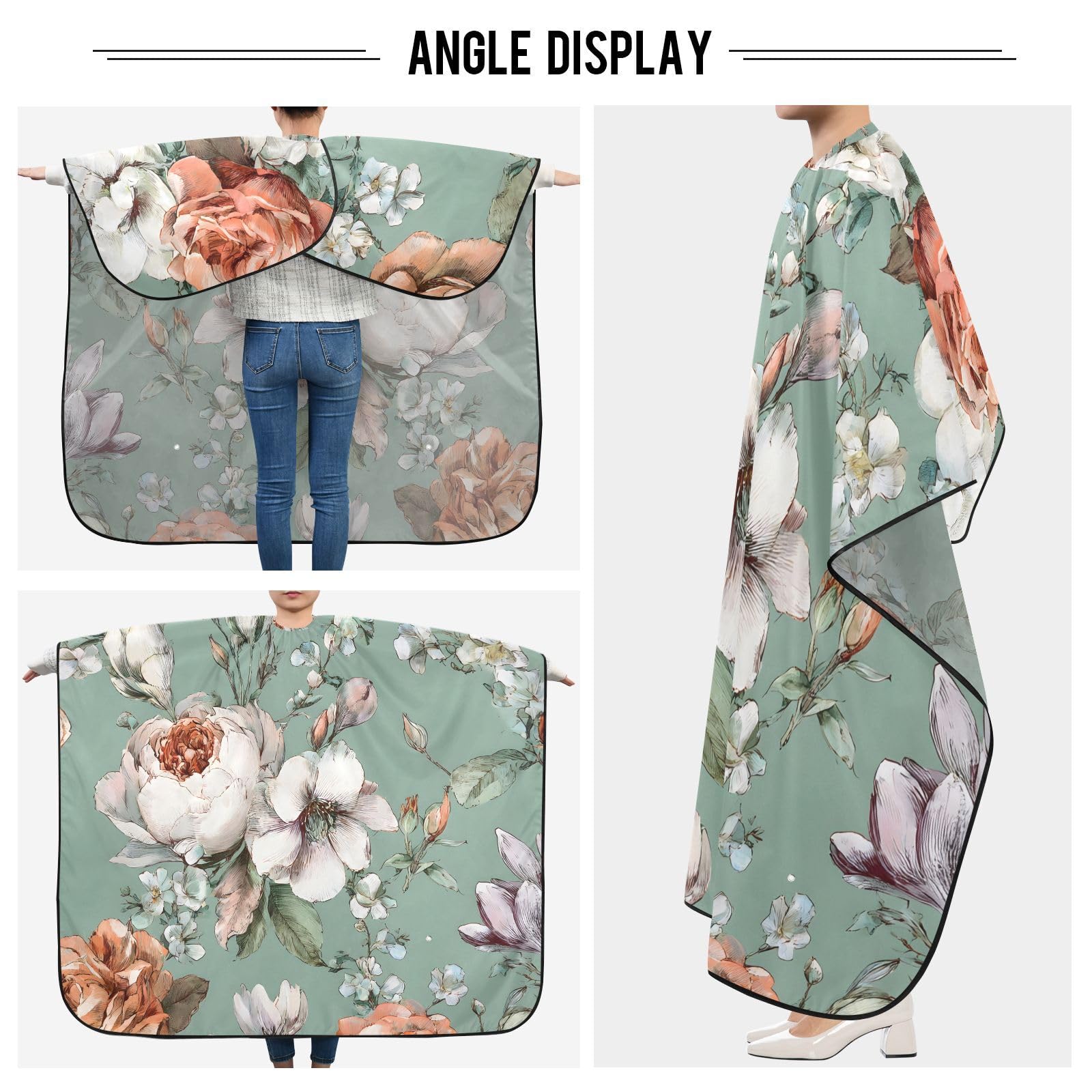 ALAZA Rose Peony Flower Vintage Barber Cape for Men Women, Waterproof Haircut Apron Beard Shaving Bib Hair Cutting Cloth 55 x 65 Inch