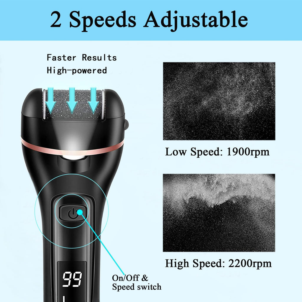 Callus Remover for Feet Electric Foot File, 13-in-1 Professional Pedicure Tools Foot Care Kit, Foot Scrubber Pedi for Hard Cracked Dry Dead Skin, 3 Rollers, 2 Speed, Battery Display (Black2)