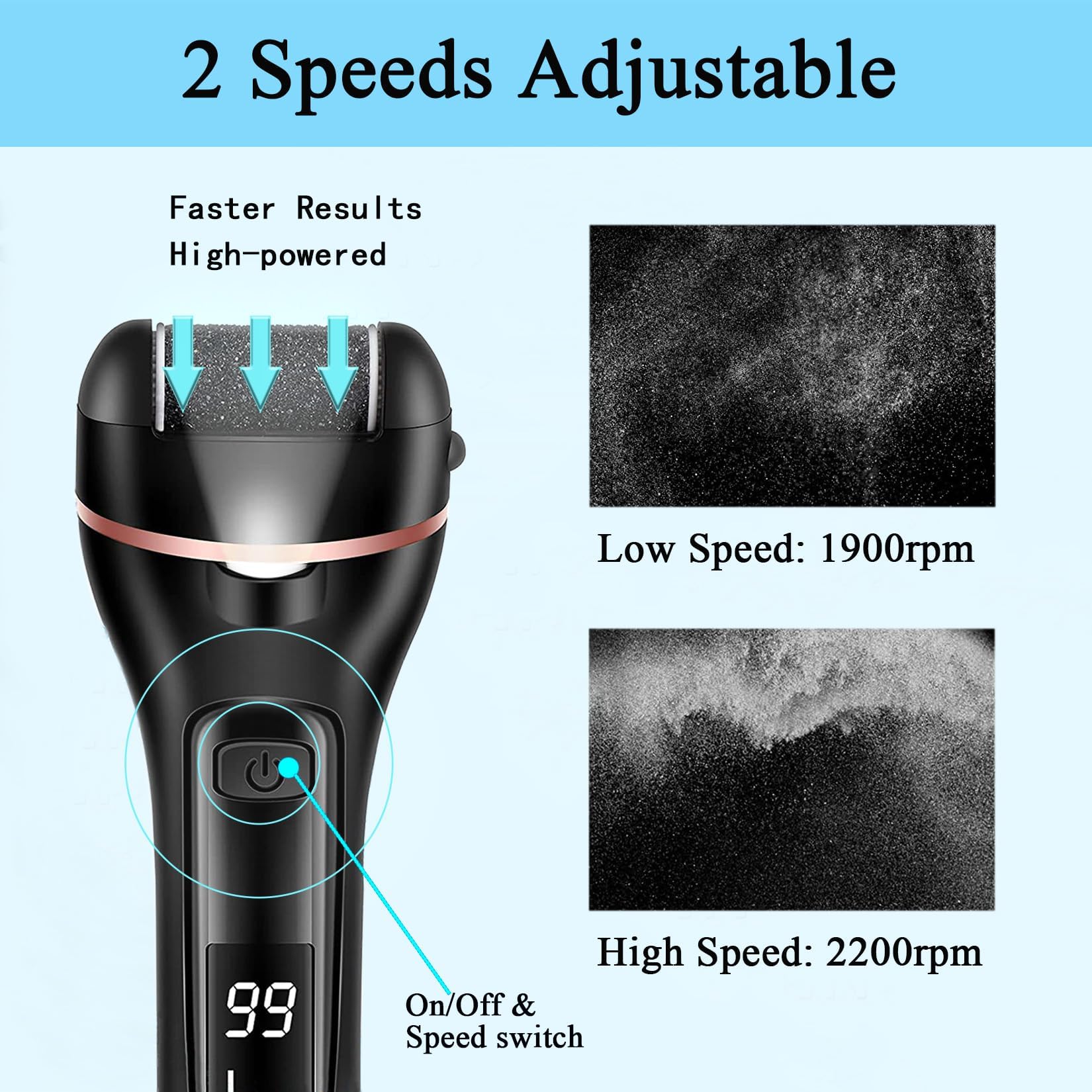 Callus Remover for Feet Electric Foot File, 13-in-1 Professional Pedicure Tools Foot Care Kit, Foot Scrubber Pedi for Hard Cracked Dry Dead Skin, 3 Rollers, 2 Speed, Battery Display (Black2)