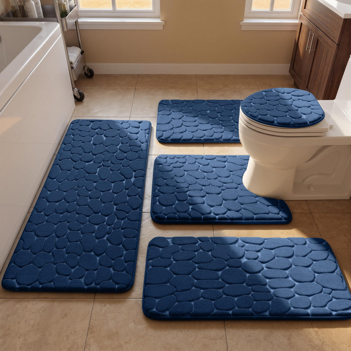 YIHOUSE Bathroom Rugs Mat Set, Memory Foam Bath Mat 5 Piece Dark Grey