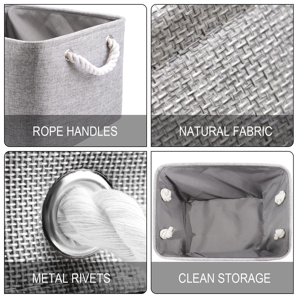 HNZIGE Small Baskets for Shelves(6pack) Fabric Storage Baskets, Empty Gift Baskets with Rope Handles, Decorative Foldable Storage Baskets for Organizing Home Closet Office (Gray, 11.8" x 7.8" x 5.1")