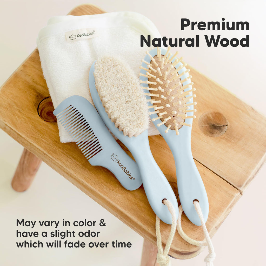 Wooden Baby Hair Brush for Toddler, Infant Cradle Cap (Frost, Regular)