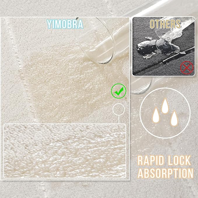 Yimobra U-Shaped Toilet Bath Mat Set 2 Piece - Soft Absorbent Quick Dry Memory Foam Bathroom Rugs, Machine Washable Non Slip Floor Carpet for Tub Shower & Single Sink (17x24 & 24x20, Cream White)
