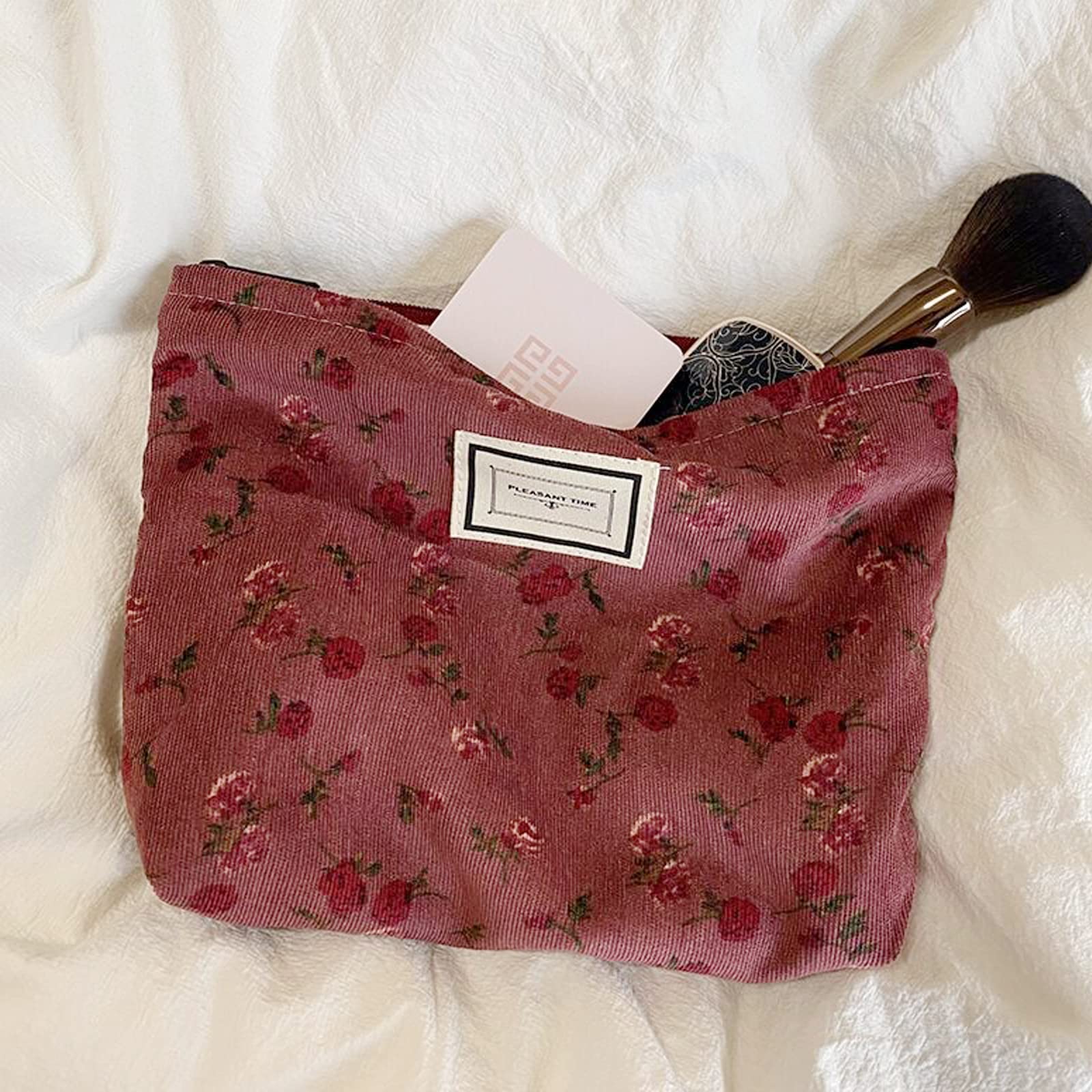 SxoSyo Cosmetic Bags for Purse, Floral Makeup Bag, Dark Red Rose
