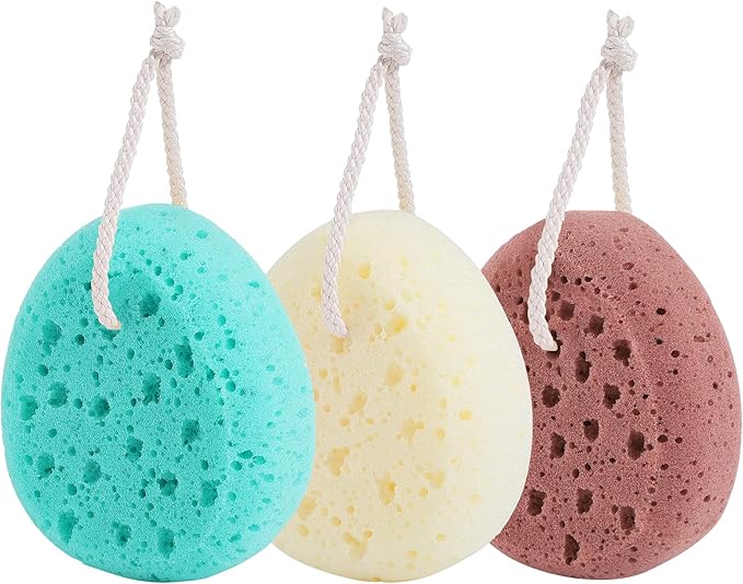 KECUCO 3 Pcs Bath Sponge for Women, Men, Teenager, Body Wash Sponges Loofah Body Scrubber, 3 Colors & Large Size Shower Pouf Cleaning Loofahs for Shower Exfoliating