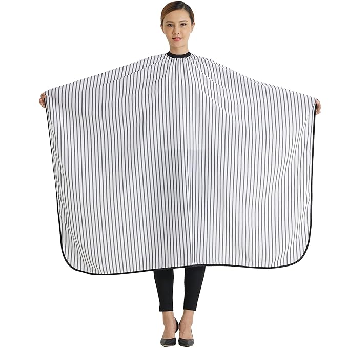 SMARTHAIR Professional Salon Cape Polyester Barber cape Hair Cut Cape,57”x66.8”,Black and White Stripes,C250023B-L