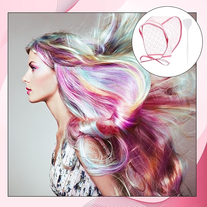 FineCheer Hair Highlighting Cap Frosting Caps Kit Highlight Cap with Plastic Hooks for Hair Coloring Salon Dyeing Hairdressing Tool Kit Supplies(Pink)