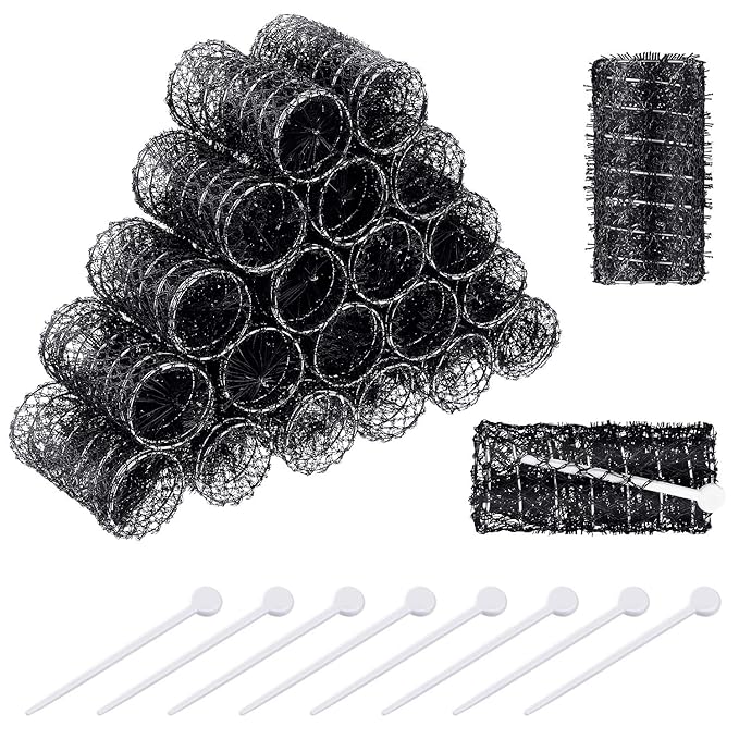 Willbond 20 Pack Vintage Hair Rollers with Pins Medium Wire Mesh Brush Rollers for Women No Heat Hair Curlers for Curls and Waves, Black 2.5 x 1.4 Inch