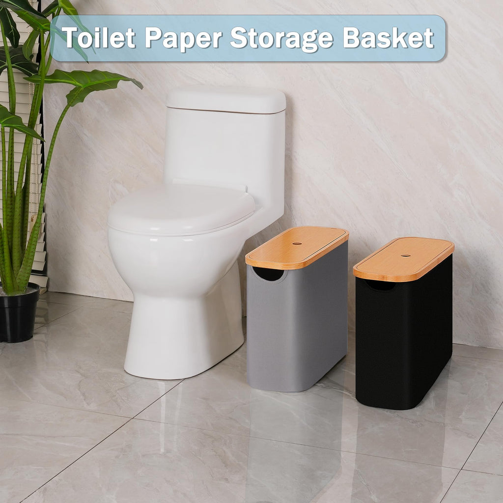 efluky Toilet Paper Storage, Toilet Paper Basket with Lid Organizer for Bathroom, Free Standing Holder with Storage, Grey