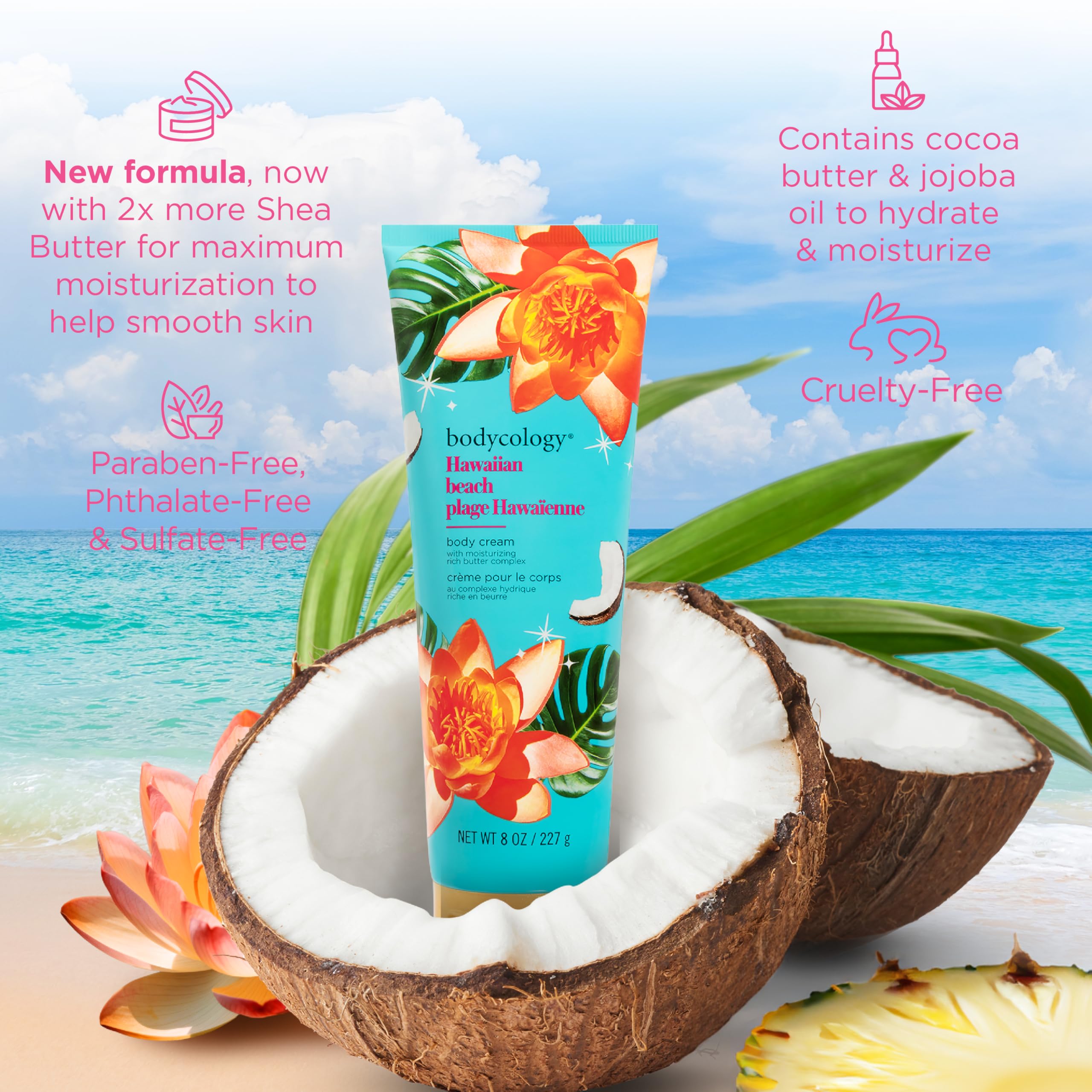 Bodycology Shea Butter Body Cream, Hawaiian Beach, 8 oz