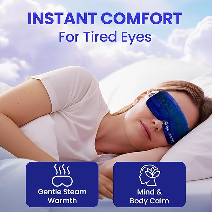 Lure Essentials Eye Serenity Steam Eye Mask, Heated Eye Mask, Self Heating Warm Compress for Dry Eyes, Fast Relief for Stye, Puffy Sensitive Eyes, Moist Heat, Gift for Women and Men - Unscented