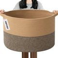 65L Large Blanket Basket,19.7" L x 19.7" W x 13" H Rope Woven Baskets with Handles, Toys Storage Bins,Laundry Basket Perfect for Living Room, Nursery,Bedroom,Home Organization,Jute&Black