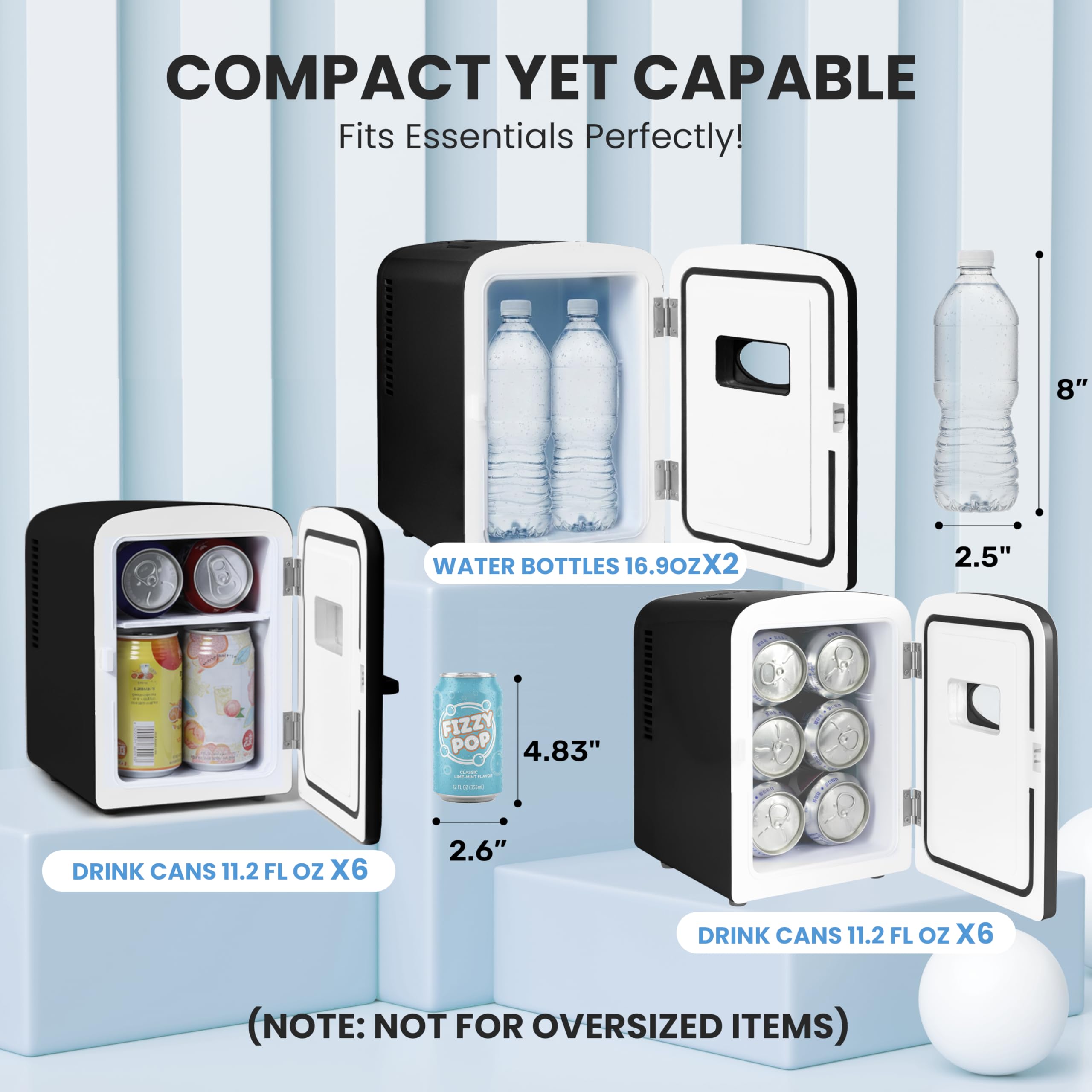HealSmart 4L Mini Fridge with Observation Window, 6 Can Capacity, Freon-Free and Portable Cooler and Warmer, Cosmetics/Food/Beverage, Black New