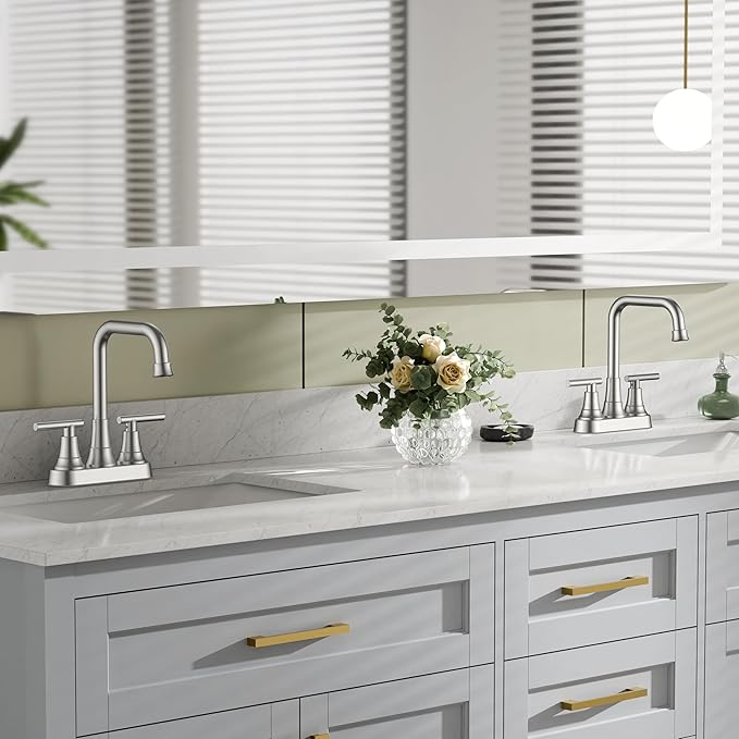 FORIOUS 4 Inch Centerset Bathroom Faucet 3 Hole, 2 Handle Brushed Nickel Faucet for Bathroom Sink with Pop Up Drain Assembly, Lead-Free Sink Faucet for Bathroom Vanity RV