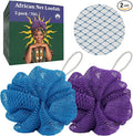 Bathway Loofah Bath Sponge, 2 Pack African Net Sponge Authentic, Exfoliating Shower Loofah Body Scrubber for Men and Women, Mesh Shower Pouf Balls for Body Wash