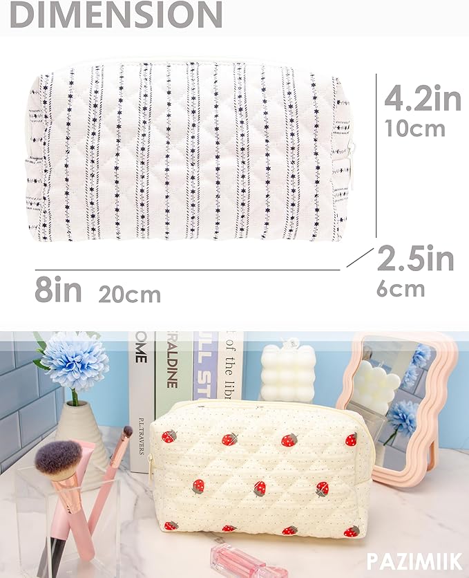 PAZIMIIK Small Quilted Makeup Bag,Zipper Cosmetic Pouch,Little Star