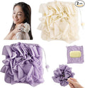 2 PCS Soap Bar Loofah, 2 in 1 Loofah Washcloth Combo, Bath Sponge with Drawstring, That Holds Bar Soap, for Cleansing and Smooth Skin (Beige, Purple)