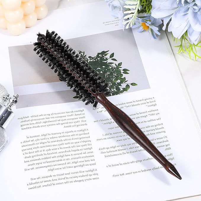 DOPENSPI Boar Bristle Round Hair Brush, Small Round Hair Brush with Wooden Handle Portable Beard Brushes for Men Boar Bristle Brushes for Men & Women