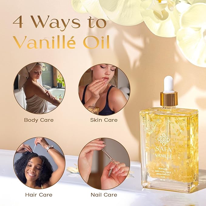 SAFA Vanillé Oil - Organic Vanilla Oil for Face, Body, Hair, Nails & Aromatherapy | Essential Oil for All Skin Types | After Shower Body Oil | Natural Moisturizer & Nourishing Perfume Oil - 118 ml