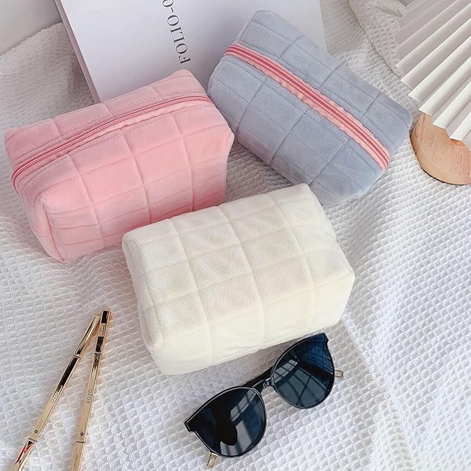 HABUAETY 2PCS Makeup Cosmetic Bag Small Checkered Pouch Make Up Purse Bag Y2k Accessories