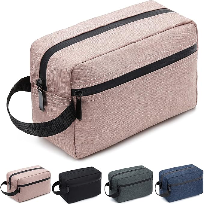 Travel Toiletry Bag for Women and Men, Water-resistant Shaving Bag for Toiletries Accessories, Foldable Storage Bags with Divider and Handle for Cosmetics Toiletries Brushes Tools (Pink)