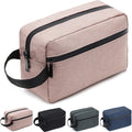 Travel Toiletry Bag for Women and Men, Water-resistant Shaving Bag for Toiletries Accessories, Foldable Storage Bags with Divider and Handle for Cosmetics Toiletries Brushes Tools (Pink)