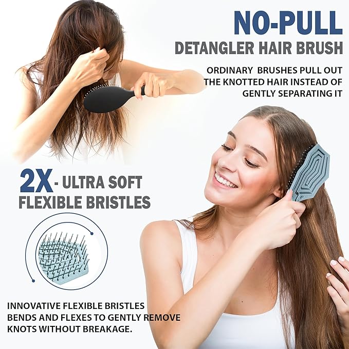 Fiora Naturals Hair Detangling Brush - Hair Detangler Brush w/Ultra-soft Bristles- Glide Through Tangles with Ease - For Curly, Fine, Women, Men, Kids, Toddlers, Wet and Dry