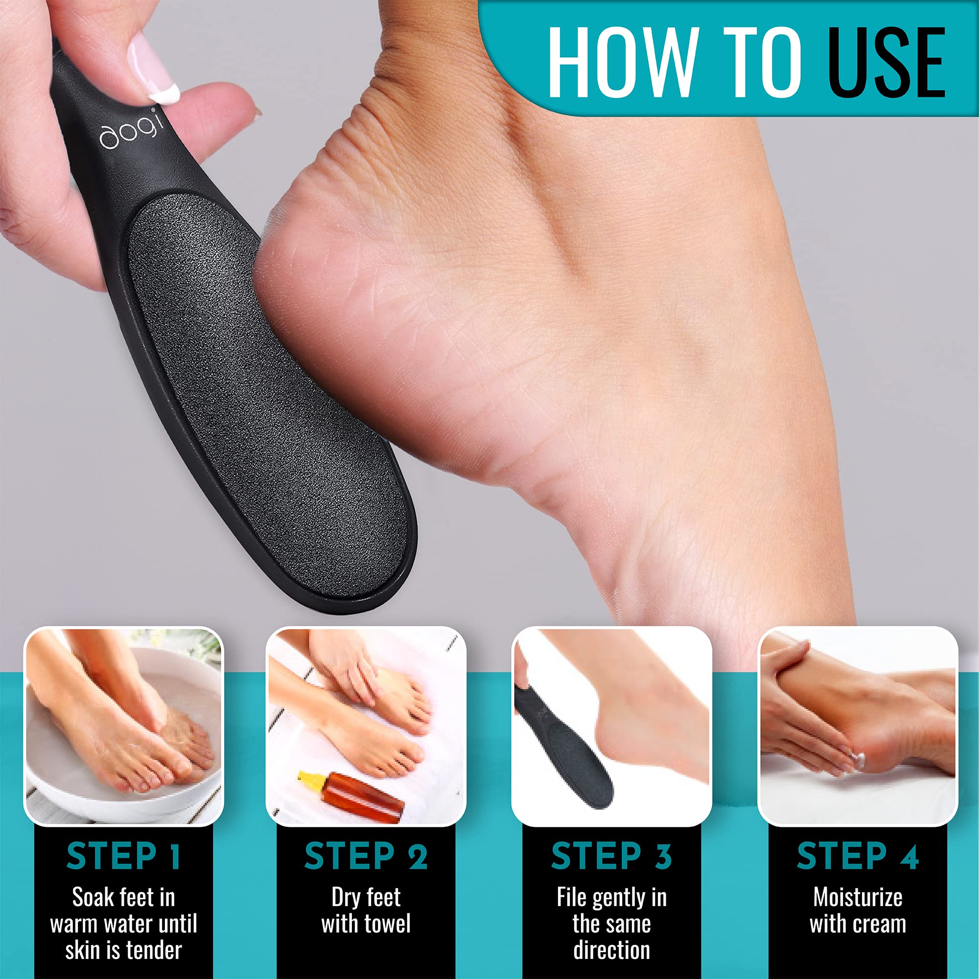 aogi Foot rasp Pedicure Foot File - Removes Damaged and Hard Skin, Avoids Callus Buildup – Gentle, Fine File for At-Home Professional Treatment (Black, Waterproof, Comes with Original Pouch)