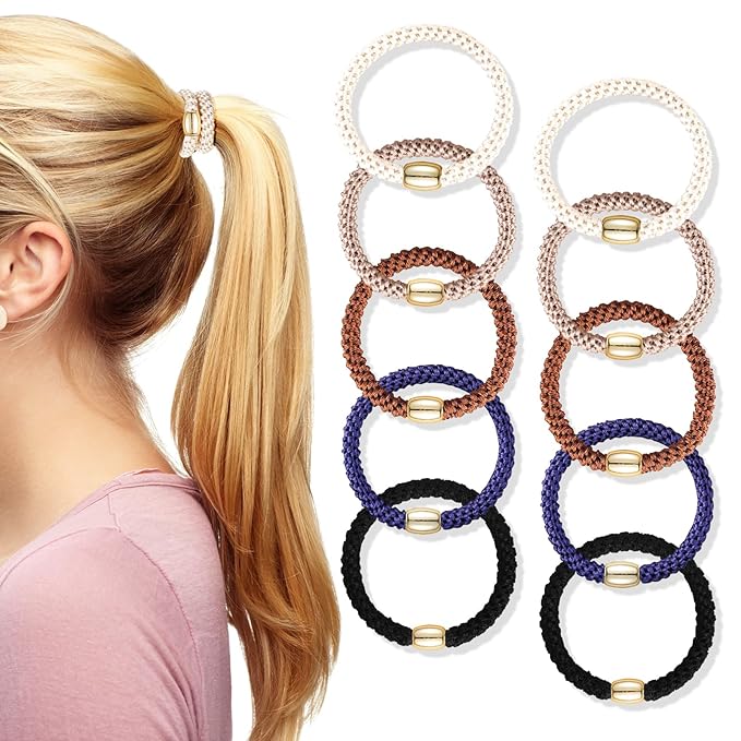 FORENEE Hair Ties No Damage - 10PCS Ponytail Holders - Elastic Hair Ties for Thick Hair - Braided Hair Bands for Women Girls's Hair - Classic Dinner
