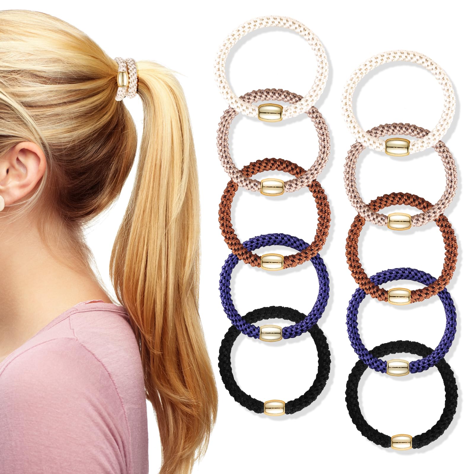 FORENEE 10Pcs Braided Hair Ties for Thick Hair - Classic Dinner